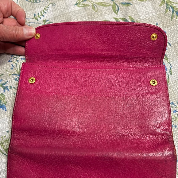 Miu Miu Fuchsia Leather Long Flap Wallet with Gold Logo - Picture 8 of 16